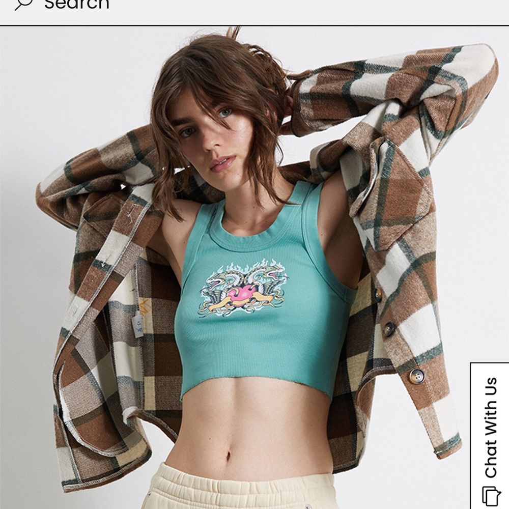 Graphic crop Y2K inspired tank top sage green small